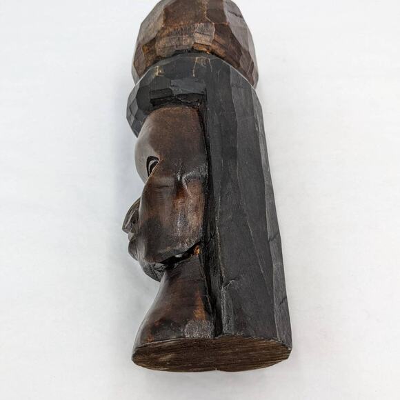 Vintage Jamaica Wooden Carved Bust Figurine Pair Female Bearded Male 9" Tall - Picture 6 of 12